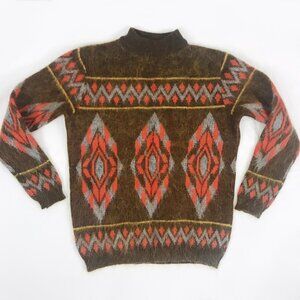 Vintage 60s Mohair Sweater MCM Sothwestern design Wool Knit Intarsia Mockneck Pu